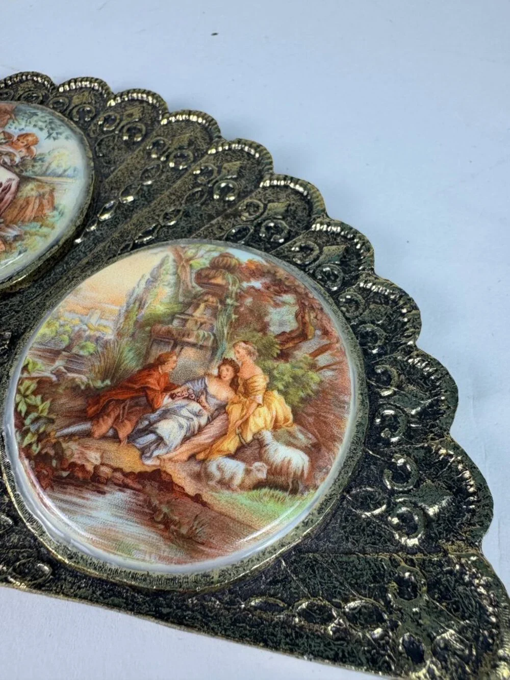 Vintage 24K Gold Plated Romantic Wall Plaque | Fragonard Style Courting Scenes